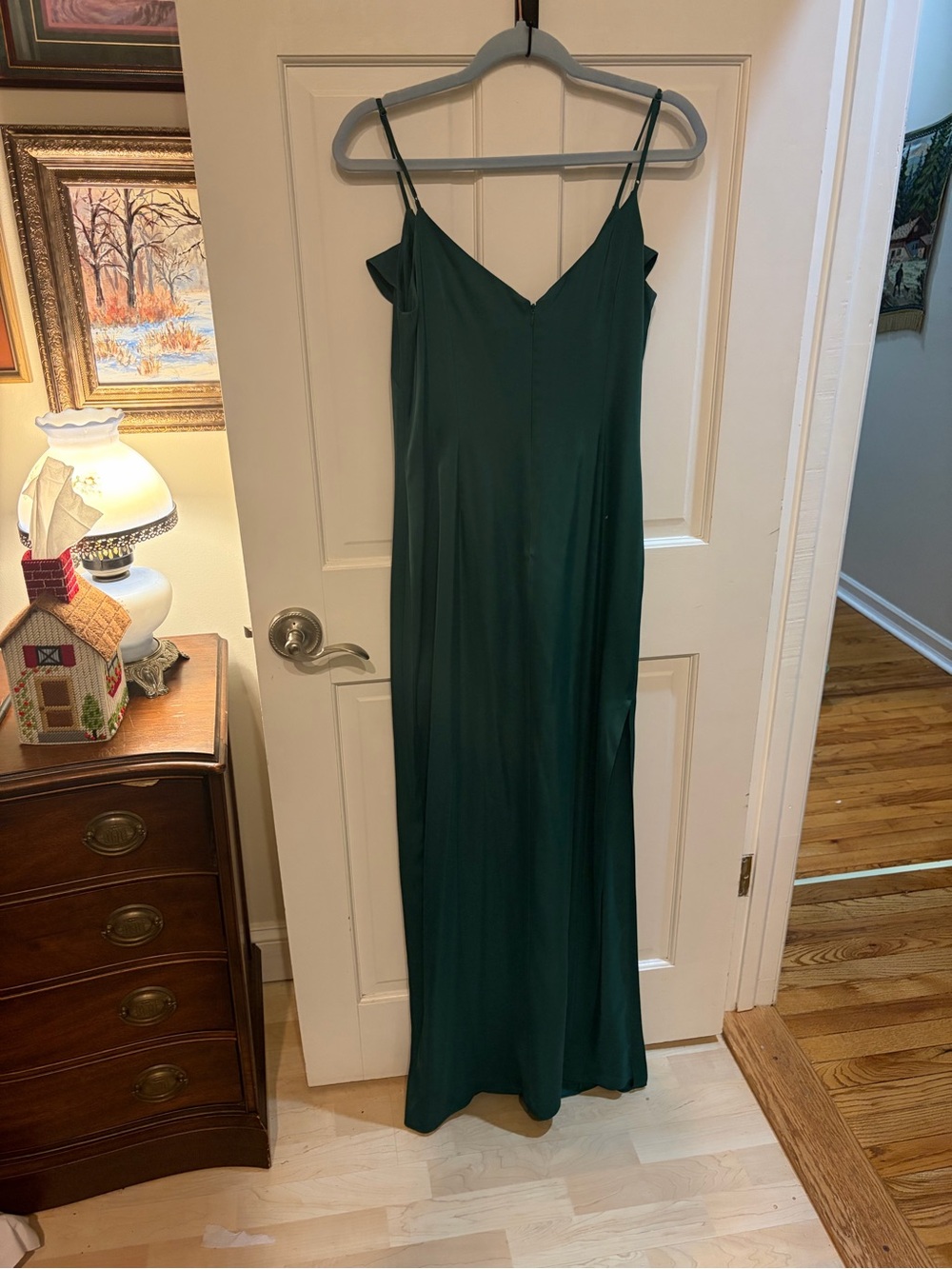 Silky Emerald Green Ruffle Dress - Picture 3 of 5